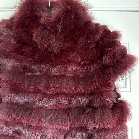 TORY BURCH BURGUNDY REAL Genuine 100% Rabbit fur Vest size xl sleeveless jacket - Picture 6 of 14